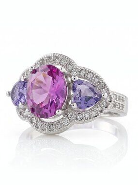 Amethyst Three Stone Ring in 925 Sterling Silver